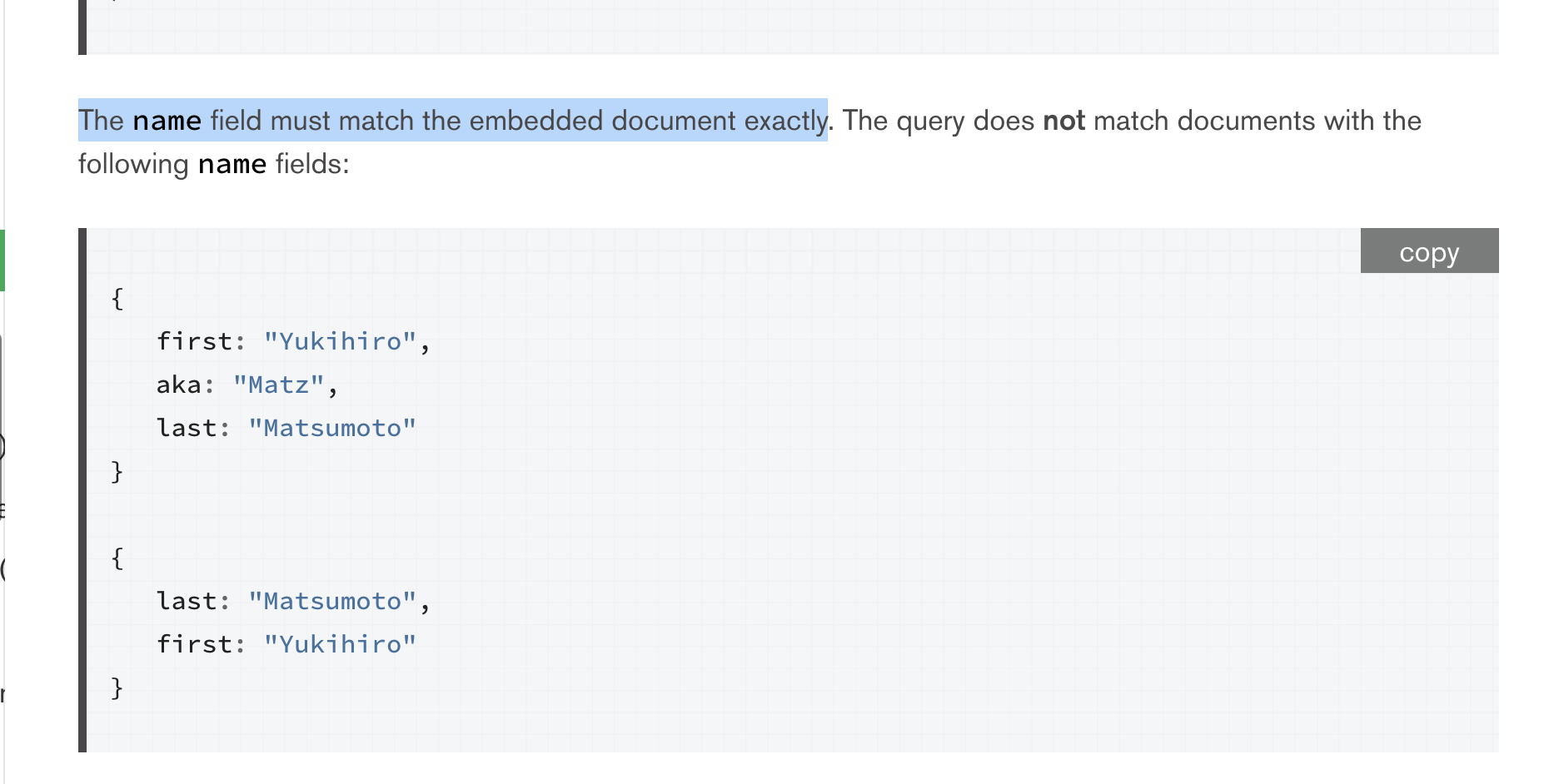 Tips：MongoDB中的embedded document（嵌套文档）查询注意事项