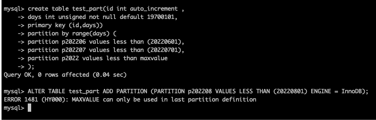 MySQL Partition Tables: Split New Partition From Maxvalue Partition